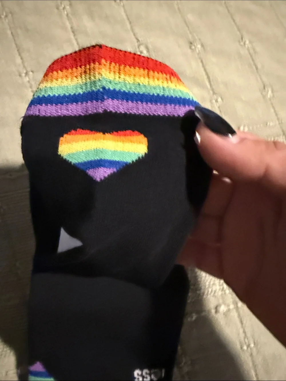 5/$25 QE Black Crew Socks with Rainbow Accent “choose kindness” NWT